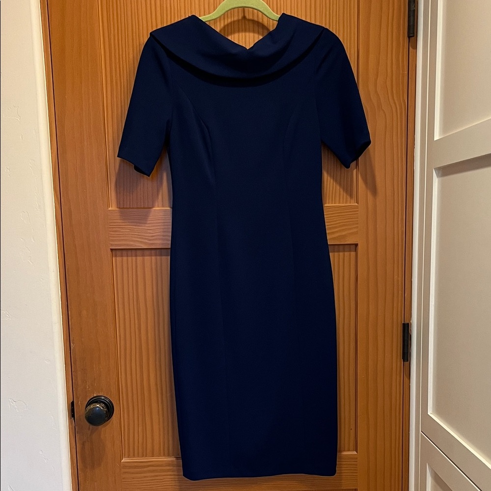 Adrianna Papell Roll Neck Sheath with V Back, Size 2, Navy Blue